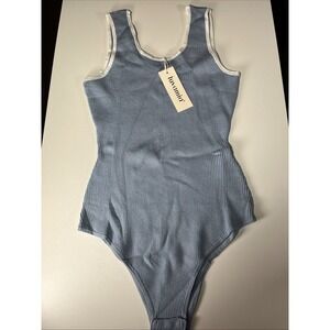 Luvamia‎ Blue Ribbed Bodysuit Medium